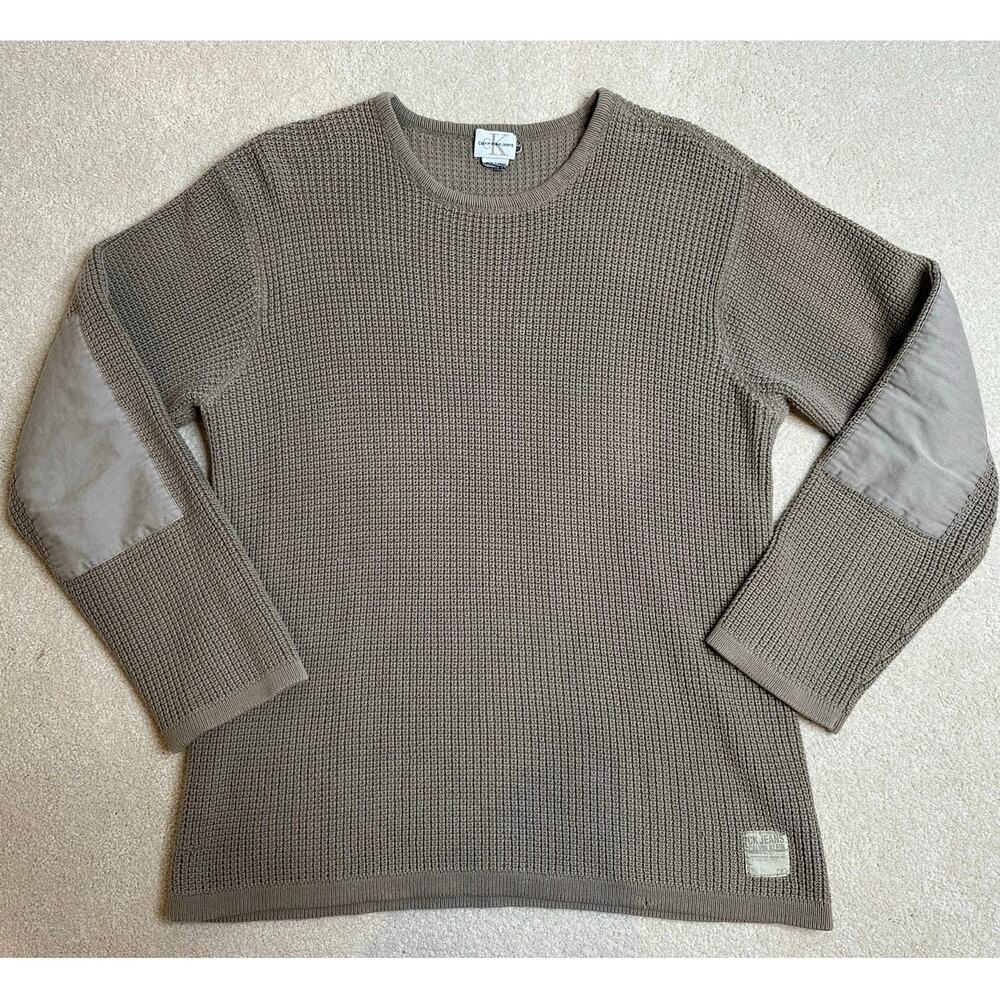 Calvin Klein: Taupe Elbow Patch Boxy Knit Sweatshirt Sweater